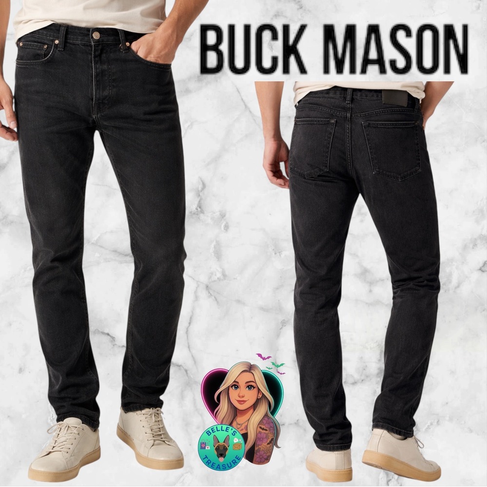 Buck Mason Mens‎ Standard Fit Jeans Faded Black Button Fly Made in USA 30x32